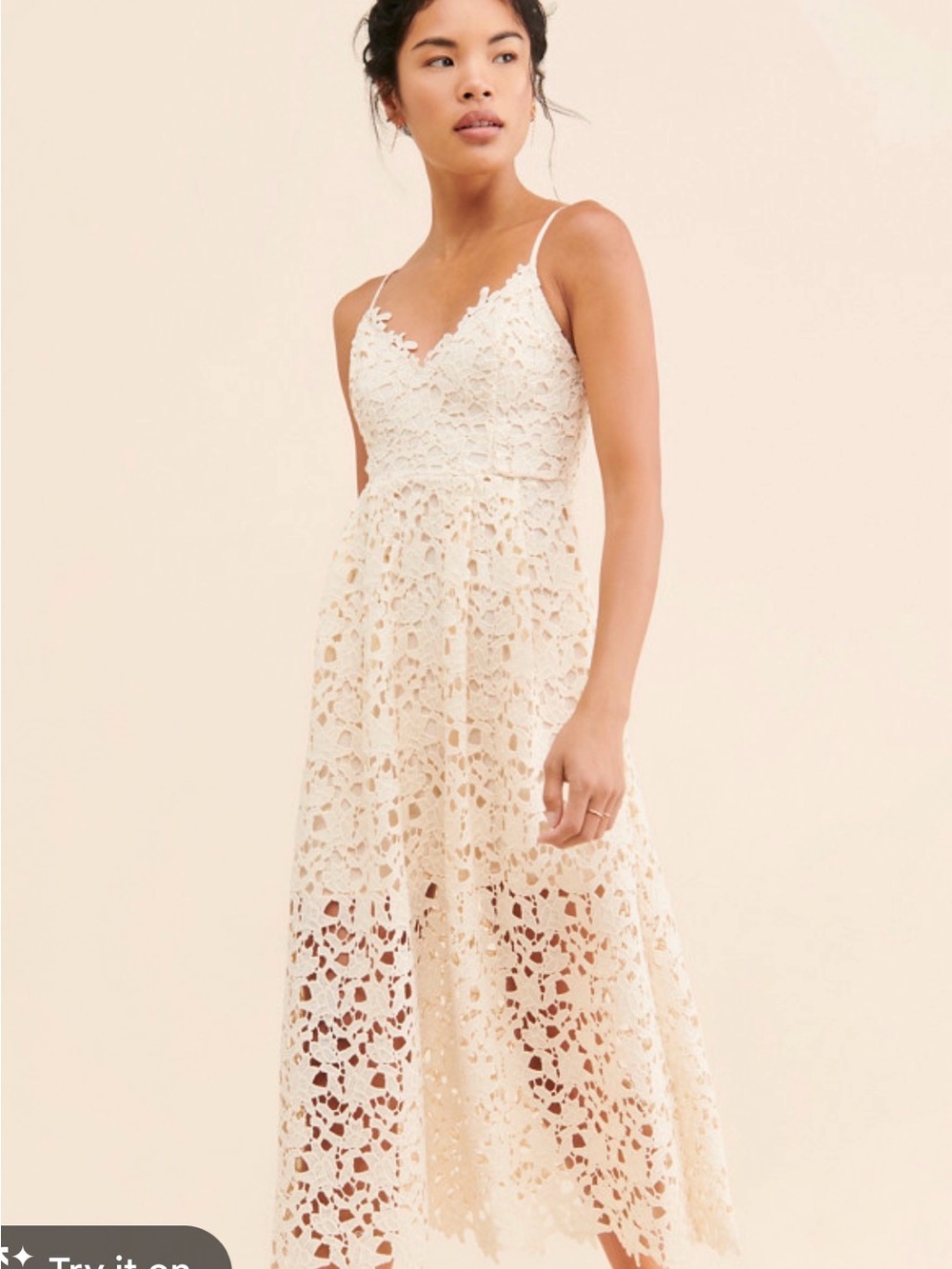 Astr the Label Cream Lace Midi Dress with Spaghetti Straps Medium